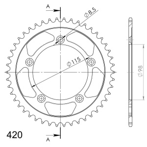 Kit de lant EK - Argintiu lant 420 SH, Non-sealed, pinion fata SUPERSPROX, foaie spate SUPERSPROX pentru KTM SX 65 1998-2002 - Img 4