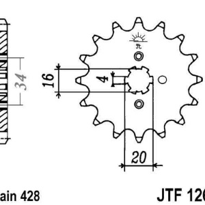 Kit de lant EK - Argintiu lant 428 DEH, Non-sealed, pinion fata JT, foaie spate SUPERSPROX pentru YAMAHA YBR 125 2005-2006 - Img 3