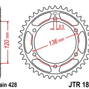 Kit de lant EK - Argintiu lant 428 SRO, O-ring, pinion fata JT cauciucat, foaie spate JT pentru YAMAHA TDR 125 1993-2001 - Img 5