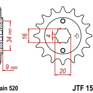 Kit de lant EK - Auriu lant 520 RRSM, Non-sealed, pinion fata JT, foaie spate JT pentru YAMAHA TT-R 230 2005-2025 - Img 3
