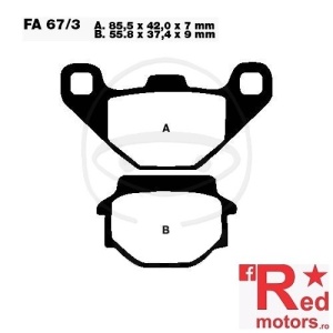 Placute frana fata sinterizate HH 85x43x8/55.5x37x10 EBC FA67 pentru Aeon Cobra 220, 300, 400, Aprilia RX 125, Cectek Estoc 500, Derbi DXR 200, Dinli Special 450, Husaberg FC 501, Kawasaki BJ 250, GPZ 500, KL 650