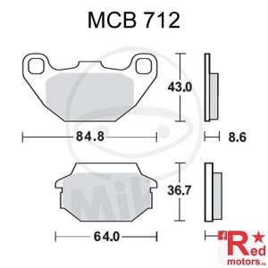 Placute frana fata STD TRW ALTN 84.8x43x8.6/64x36.7x11 MCB712 pentru Kawasaki KFX 50, KFX 90, Kymco Agility 50, SYM Combiz