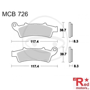 Placute frana fata STD TRW LUCAS 117.4x38.7x8.3/117.4x38.7x8.3 MCB726 pentru Aprilia Atlantic 125, Atlantic 250, Atlantic 500, Kymco K-XCT 125, Peugeot Looxor 125