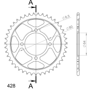 Kit de lant EK - Argintiu lant 428 DEH, Non-sealed, pinion fata JT, foaie spate SUPERSPROX pentru YAMAHA YBR 125 2008-2015 - Img 5