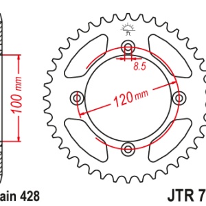 Kit de lant EK - Argintiu lant 428 SHDR, Non-sealed, pinion fata JT, foaie spate JT pentru YAMAHA YZ 85 2019-2025 - Img 6