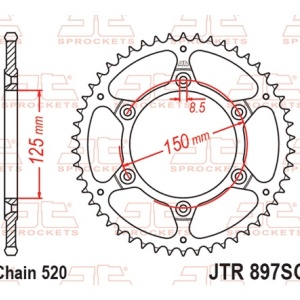 Kit de lant EK - Argintiu lant 520 DEX, X-Ring, pinion fata JT, foaie spate JT pentru KTM XC-W 300 2019-2023 - Img 6