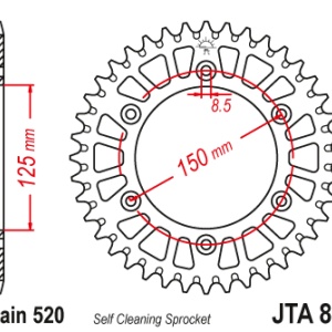 Kit de lant EK - Argintiu lant 520 SRX, X-Ring, pinion fata JT, foaie spate JT pentru GAS GAS MC 450 F 2021-2023 - Img 5