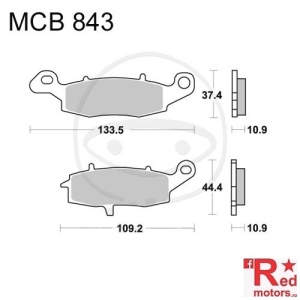 Placute frana fata STD LUCAS TRW 133.5x37.4x10.9/109.2x44.4x10.9 MCB843 pentru Kawasaki VN 900, VN 2000, Suzuki VL 1500, VLR 1800, VZR 1800