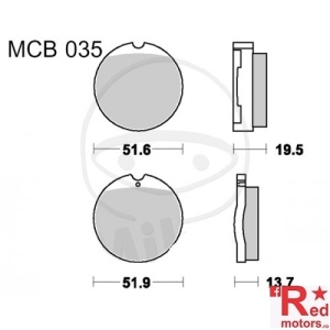Placute frana fata STD TRW ALTN 51.6x19.5/51.9x13.7 MCB035 pentru Honda CB 250, CB 500, CB 400, CB 750