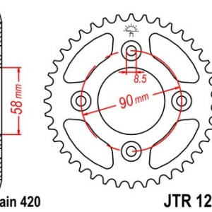 Kit de lant EK - Argintiu lant 420 DEH, Non-sealed, pinion fata JT, foaie spate JT pentru HONDA CRF 50 F 2004-2025 - Img 5