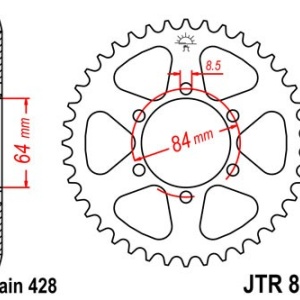 Kit de lant EK - Argintiu lant 428 SRO, O-ring, pinion fata JT, foaie spate JT pentru SUZUKI DR 125 S / SE 1985 - Img 5