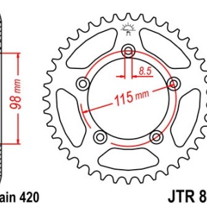 Kit de lant EK - Argintiu lant 420 SH, Non-sealed, pinion fata JT, foaie spate JT pentru KTM SX 65 1998-2002 - Img 5