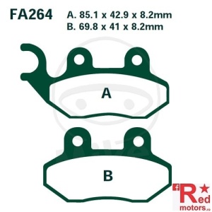 Placute frana fata SCOOTER EBC ALTN 85.1x42.9x8.2/69.8x41x8.2 FA264 pentru Adiva AD 125, Pegasus Sky 25, Tweet 125, PGO T-Rex 25, SYM Fiddle II 50 4T