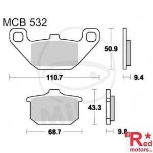 Placute frana fata STD TRW ALTN 110.7x50.9x9.4/68.7x43.3x9.8 MCB532 pentru Kawasaki EL 250, EN 450, EN 500, GPZ 600, GPZ 1000, VN 800, ZL 600
