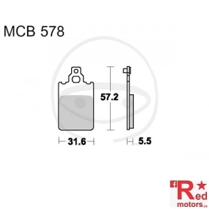 Placute frana fata STD TRW ALTN 31.6x57.2x5.5 MCB578 pentru Aprilia Red Rose 50 Classic, Beta Tempo 50, Malaguti Centro 50, Peugeot SV 100, Simson Schikra 125