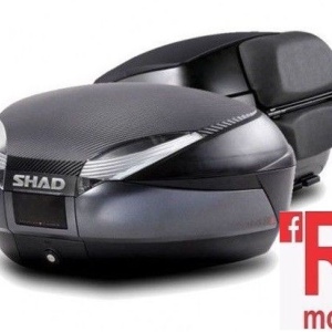Top case SHAD SH48 Gri inchis with backrest, carbon cover and PREMIUM SMART lock