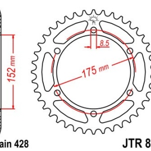 Kit de lant D.I.D Chain - Argintiu lant 428 D, Non-sealed, pinion fata JT cauciucat, foaie spate JT pentru YAMAHA DT 125 R Everts 2006 - Img 5