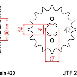 Kit de lant EK - Argintiu lant 420 DEH, Non-sealed, pinion fata JT, foaie spate JT pentru HONDA ANF 125 Innova 2003-2012 - Img 3