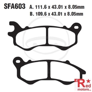 Placute frana fata SCOOTER EBC 111.6x43.01x8.05/109.6x43.01x8.05 FA603 pentru Honda NHX 110 WH, NSC 50 MPD, Peugeot Django 50, Satelis 125