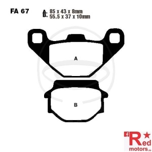 Placute frana fata SCOOTER SINTERED HH EBC 85x43x8/55.5x37x10 FA67 pentru Aeon Elite 125, Kymco Agility 125, Peugeot Citystar 125, SYM JetV 125