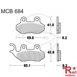 Placute frana fata STD TRW 89.8x41x8.2/85.1x42.9x8.2 MCB684 pentru Adiva AD 125, Hercules SR 125 Samba, Pegasus Solero 25, LXR 125, PGO PMX 50, TR-3 50, SYM Red Devil 50