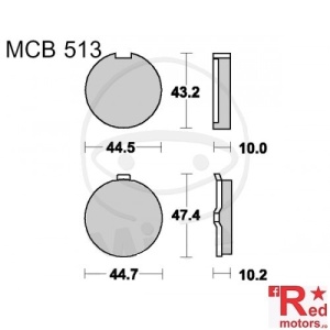 Placute frana fata STD TRW ALTN 44.5x43.2x10/44.7x47.4x10.2 MCB513 pentru Hyosung GA 125 2V, GF 125, Kreidler Florett 80, Kreidler RS-G 50, Suzuki GP 125