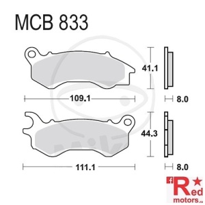 Placute frana fata STD TRW LUCAS 109.1x41.1x8/111.1x44.3x8 MCB833 pentru Honda NHX 110, NSC 50 R T2, NSC 110, PCX 125, Peugeot Satelis 125