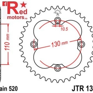 Foaie/pinion spate JTR1350.38 520 cu 38 de dinti pentru Adly/Herchee Crossroad 220, Hurricane 500, Honda TRX 300 EX