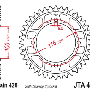 Kit de lant EK - Argintiu lant 428 SRO, O-ring, pinion fata JT, aluminiu foaie spate JT pentru KAWASAKI KLX 140 (L) 2008-2024 - Img 5