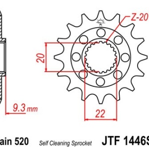 Pinion fata JT JTF 1446-14SC 14T, 520 Self Cleaning Lightweight - Img 2