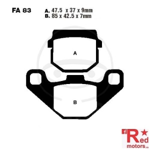 Placute frana fata SCOOTER EBC ALTN 47.5x37x9/85x42.5x7 FA83 pentru Adly/Herchee AirTec, Aeon Urban 125, ATU Meteorit 303, CPI Popcorn 50, Govecs GO S12, Hercules SR 80