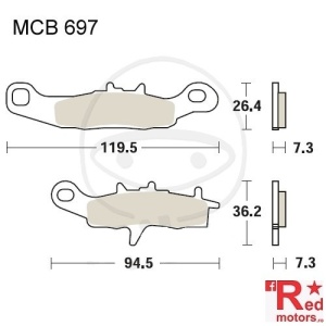 Placute frana fata SINTER SI TRW ALTN 119.5x26.4x7.3/94.5x36.2x7.3 MCB697 pentru Kawasaki KX 80, KX 85, Suzuki RM 85