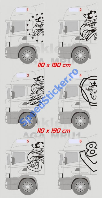 Set Stickere cabina Scania Grifon / V8 190cm set mare