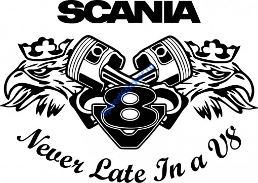 Sticker Scania Never Late in a V8 50cm