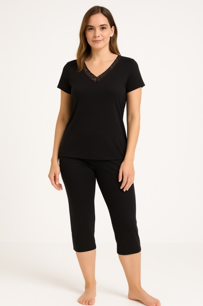 Pijama Dama Soft&Seven By Sofiaman, Maneca Scurta, din Viscoza EDITH S21-065 Negru