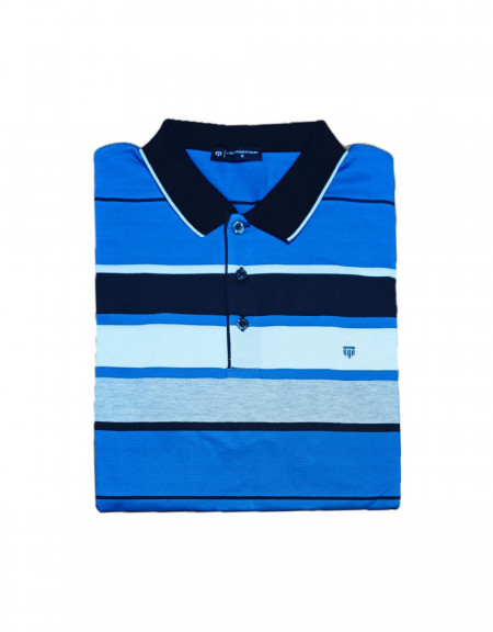 Tricou Barbati Tony Montana, Polo Pique, cu Dungi, Albastru