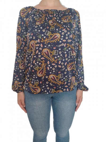 Bluza dama Anesia din Satin, Imprimeu Floral, Bleumarin