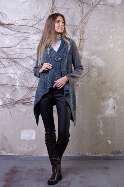 Hermina Cardigan dama S1520 Gri & Turcoaz