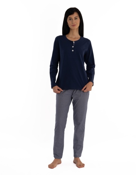 Pij.2211 Bleumarin, Pijama Damă Knox, cu fenta și nasturi