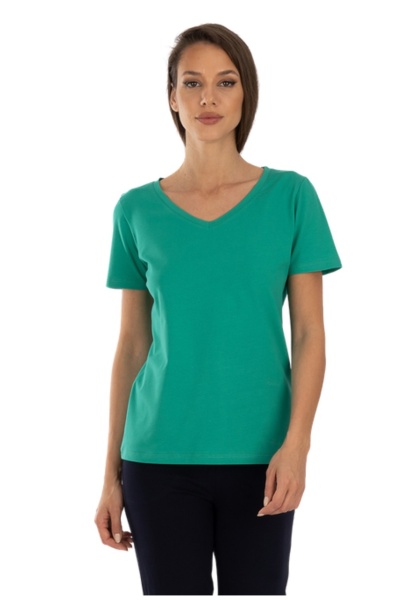 T.2507 VERDE, Tricou Dama CLASIC, guler V