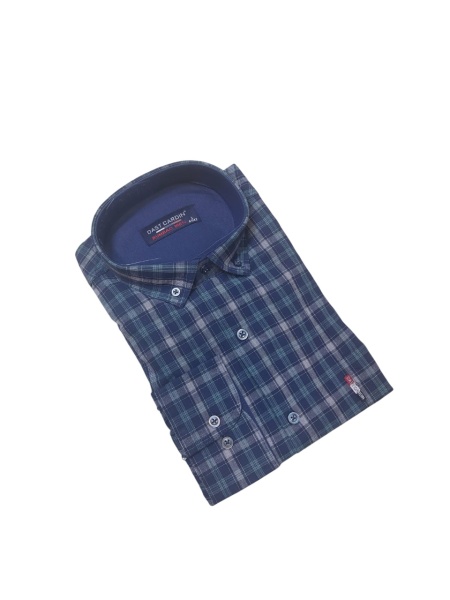 Camasa Barbati Dust Cardin, Maneca Lunga, din Bumbac, Regular Fit, Buzunar la piept, Patratele Bleumarin cu Albastru