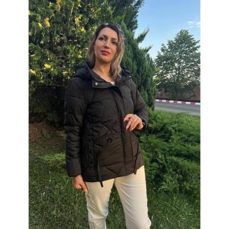 Jacheta Dama BiHor Midi, Matlasata cu Gluga - B-260 Negru