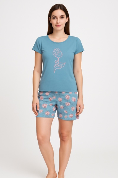Pijama Dama Soft&Seven By Sofiaman, Maneca Scurta, CARMINA S21-112 Albastru