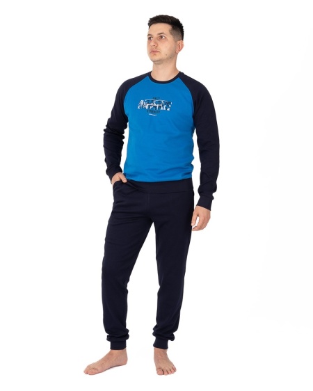 Ans.4017 Albastru, Compleu Casa / Pijama Groasa Bărbați din Interlook Pietanat
