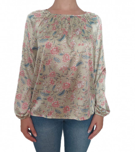 Bluza dama Anesia din Satin, Imprimeu Floral, Bej
