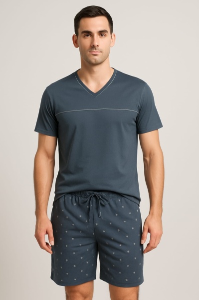 Pijama Barbati Soft&Seven by SOFIAMAN, Maneca Scurta, TRISTAN S31-096 Gri Antracit