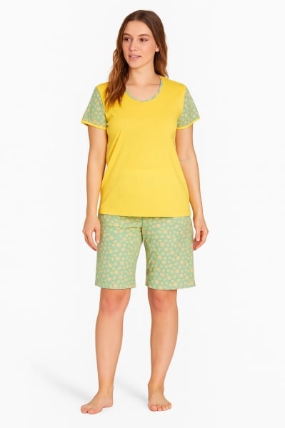 Pijama Dama Auritex, tipar Clasic, Maneca Scurta, MS 124-01 Galben