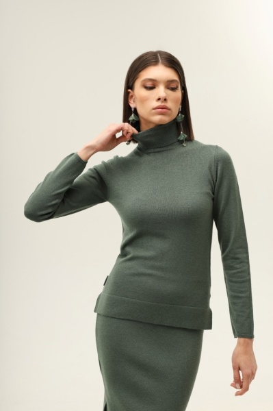 Pulover dama Hermina, Maleta Guler Roll ML132 Verde