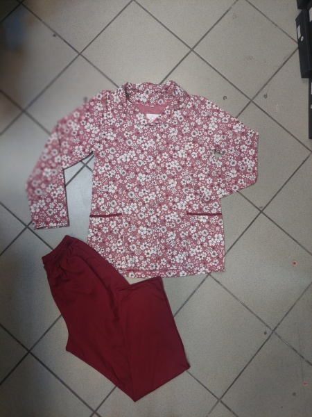 Pijama Dama Auritex cu Nastruri, Maneca Lunga 231-05, Maro - Alb Floral
