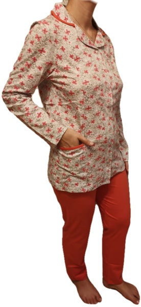 Pijama Dama Auritex cu Nastruri, Maneca Lunga 231, Gri-Orange Floral